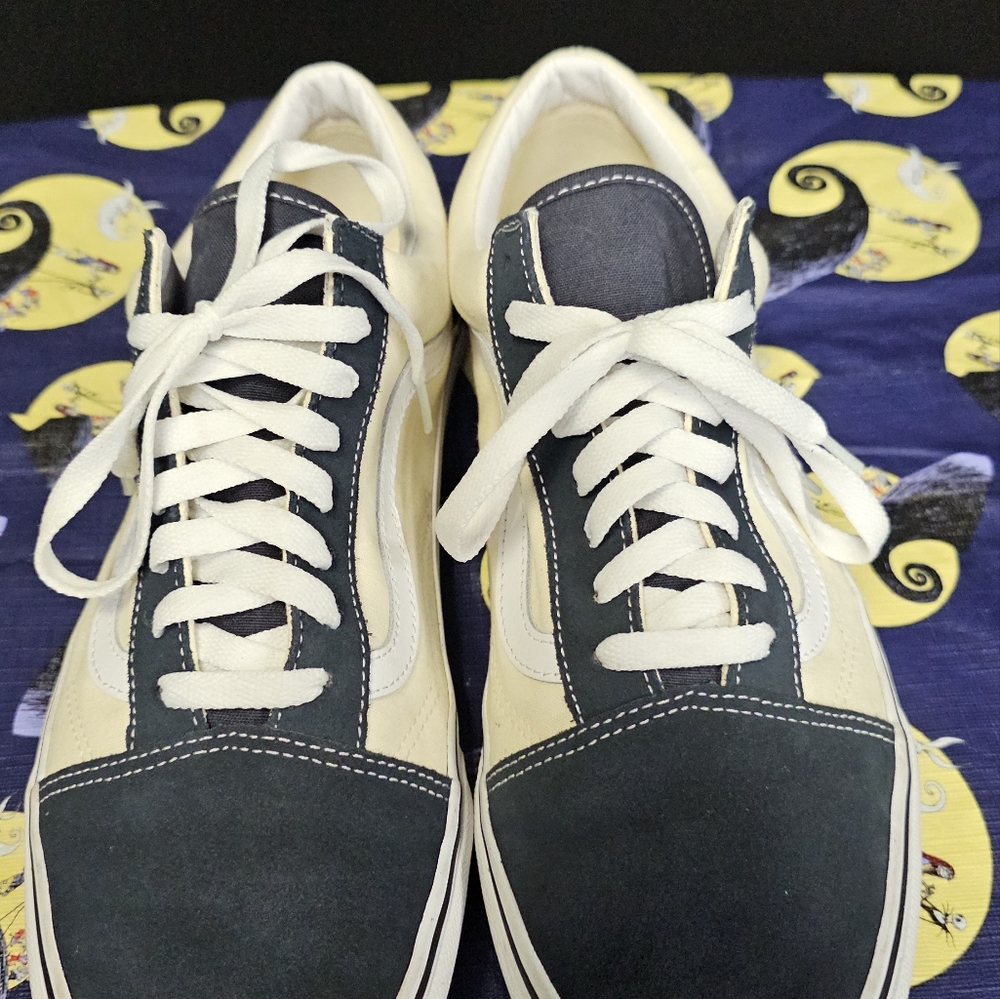 EUC Mens VANS Off The Wall Old Skool Suede Skateboard Shoes 751505 Cream/Blue